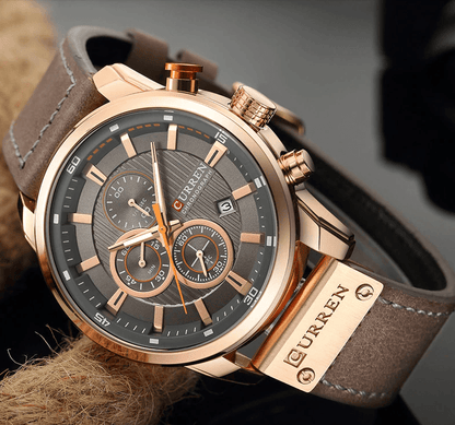 Men's Waterproof Elegant Sport Watch With Chronometers Day View, Leather  Belts And Hardlex Scratch Resistant Glass Perfect Gift For Him