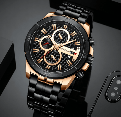 Men's Waterproof  Watch With Chronometers Day View And Fluorescent Hands Unique  Luxury Design  Perfect Gift