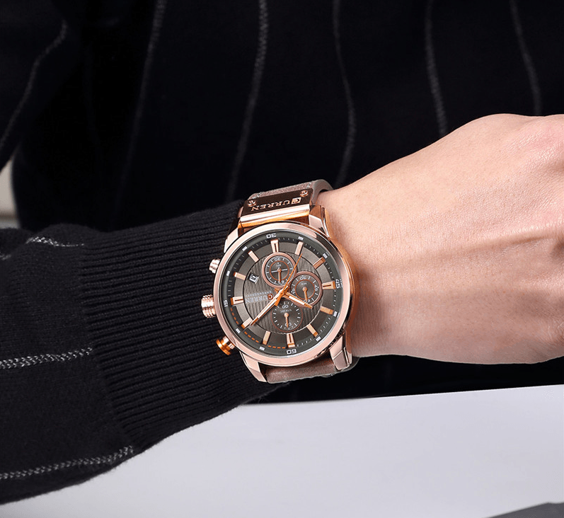 Men's Waterproof Elegant Sport Watch With Chronometers Day View, Leather  Belts And Hardlex Scratch Resistant Glass Perfect Gift For Him