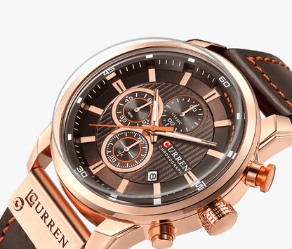 Men's Waterproof Elegant Sport Watch With Chronometers Day View, Leather  Belts And Hardlex Scratch Resistant Glass Perfect Gift For Him