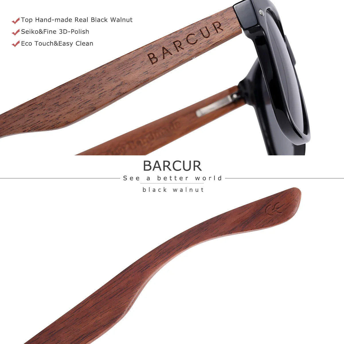 Wooden hairbrush with black handle and 'BARCUR' branding on a white background.