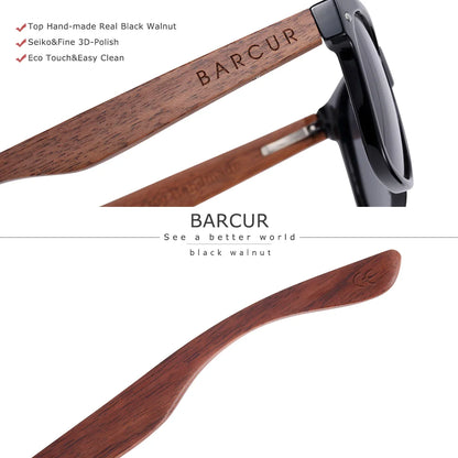 Wooden hairbrush with black handle and 'BARCUR' branding on a white background.