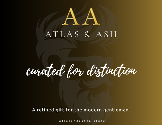 Atlas & Ash branding with a stylized haircut on a gradient background