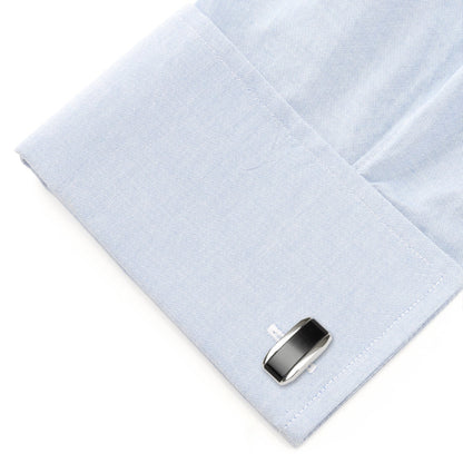 Silver Rectangular Cufflink with Dark Gray Cats Eye