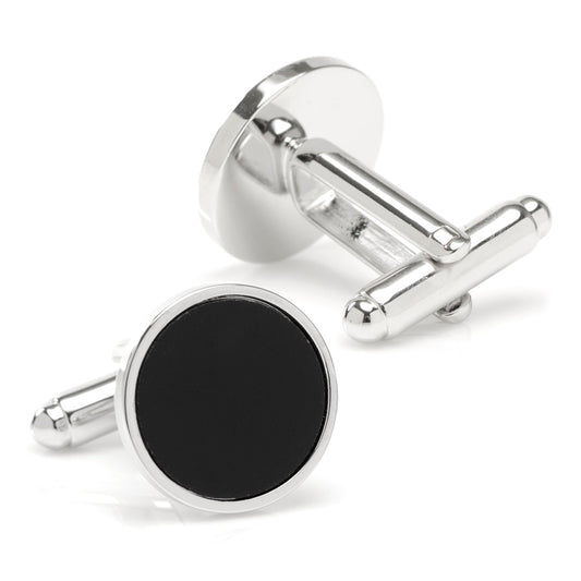 Round Silver Cufflink with Onyx Inlay