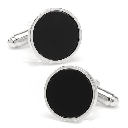 Round Silver Cufflink with Onyx Inlay