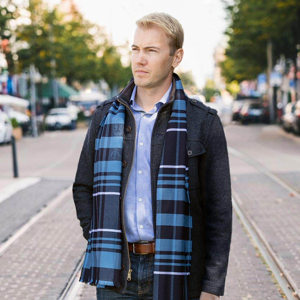 Star Wars Mandalorian Blue Tartan Scarf