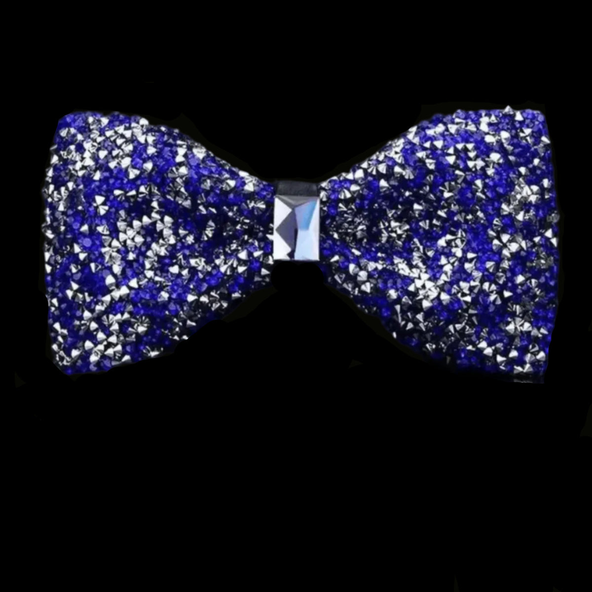 Blue and silver bow tie on a black background