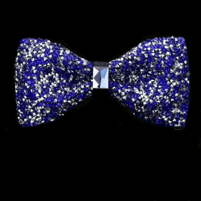 Blue and silver bow tie on a black background