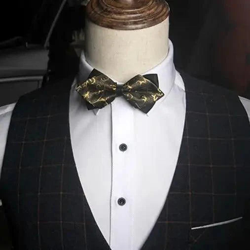Business Black Golden Butterfly Men Bowtie Luxury Double Layer Pointed Classic Bow Tie Lovely Men Gift For Office And Meetings