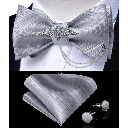 Business Elegant Gold Black Pattern Elegant Wedding Silk Bowtie Men Butterfly Fashion Bow Ties Pocket Square Classic Business Tuxedo Wedding Bowties Handkerchief Set