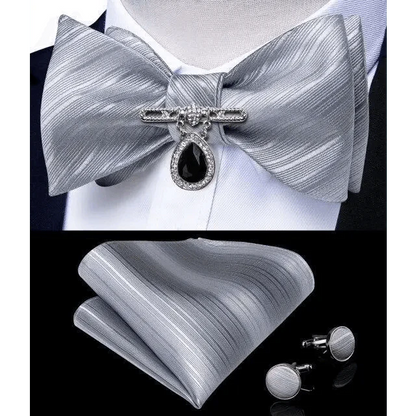 Business Elegant Gold Black Pattern Elegant Wedding Silk Bowtie Men Butterfly Fashion Bow Ties Pocket Square Classic Business Tuxedo Wedding Bowties Handkerchief Set