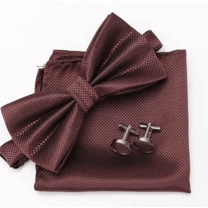 Classic Men Bowtie  Cufflinks Set Casual Men's Fashionable Style Solid Color Bowties Elegant Accessories