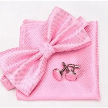 Classic Men Bowtie  Cufflinks Set Casual Men's Fashionable Style Solid Color Bowties Elegant Accessories