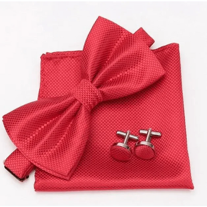 Classic Men Bowtie  Cufflinks Set Casual Men's Fashionable Style Solid Color Bowties Elegant Accessories