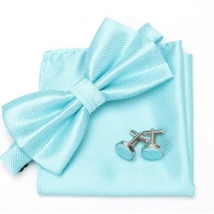 Classic Men Bowtie  Cufflinks Set Casual Men's Fashionable Style Solid Color Bowties Elegant Accessories