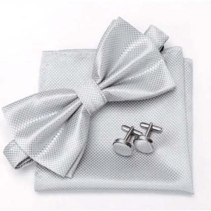 Classic Men Bowtie  Cufflinks Set Casual Men's Fashionable Style Solid Color Bowties Elegant Accessories