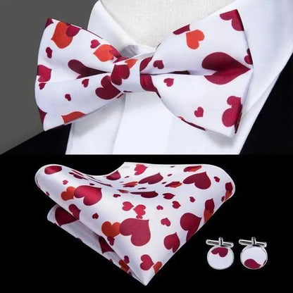 Luxury Butterfly Beige Silk Bow Ties For Men Gentlemens Cufflinks Set Elegant Design Wedding Party Bowties For Tuxedo Excellent Gift For Prom