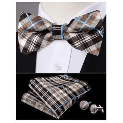 Trendy Patterned Silk Jacquard Plaid Bowtie With  Pocket Square And Cufflinks Set For Men Unique  Butterfly Party Wedding Casual Business Bowtie For Men