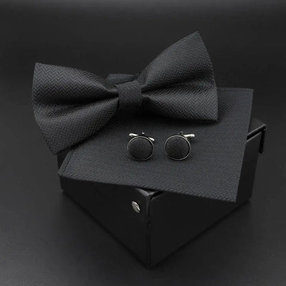 Trendy Tiny Dots Print Bowtie With Pocket Square And Cufflinks Set For Men Retro  Butterfly Party Wedding Bowties Without Box Stylish Ties Gift