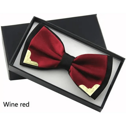 White Men Elegant Polyester Butterfly Bowtie Metal Corners Wedding Bowtie Party Bow Ties
