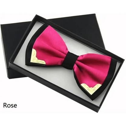 White Men Elegant Polyester Butterfly Bowtie Metal Corners Wedding Bowtie Party Bow Ties