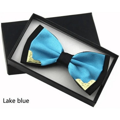 White Men Elegant Polyester Butterfly Bowtie Metal Corners Wedding Bowtie Party Bow Ties
